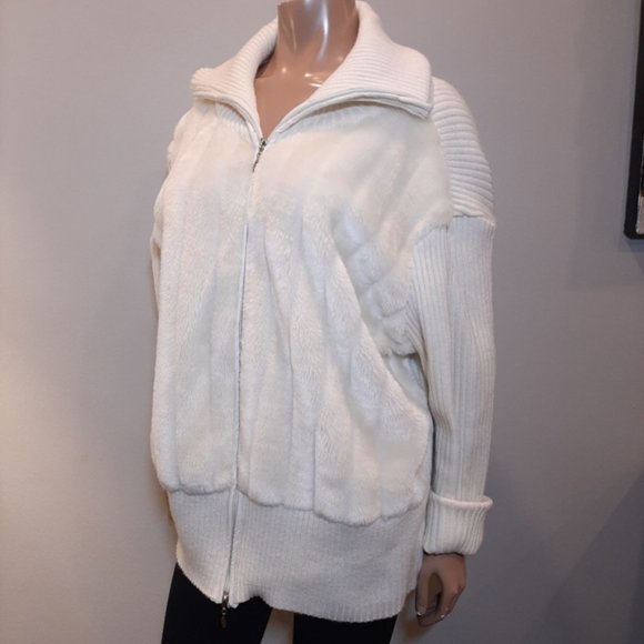 ESSENTIALS BY MILANO Faux Fur Ribbed Knit Jacket Zip Front Stretch 3X - Picture 6 of 15